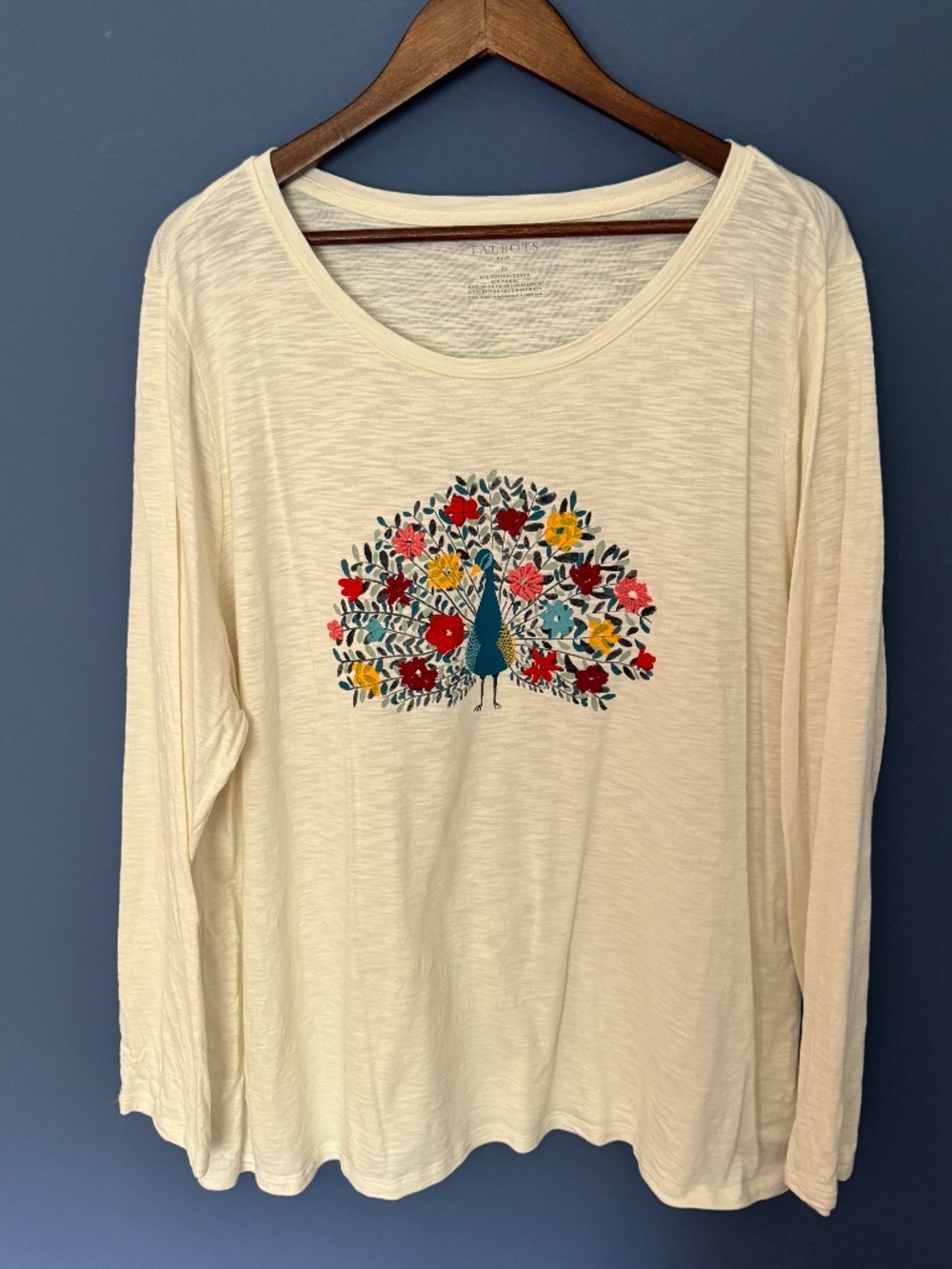 TALBOTS PEACOCK CREWNECK LONG SLEEVE TEE 3X